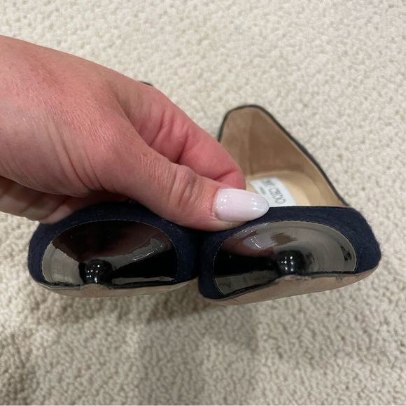 EUC Jimmy Choo Navy Blue/Black Fabric and Patent Leather Romy Pumps Sz. 36.5 - Picture 3 of 5